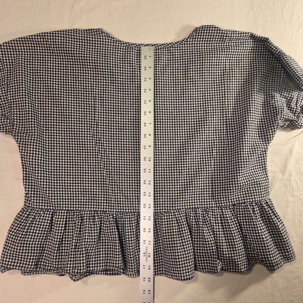 Girl Krazy Women's Pineapple Print Embroidered Gingham Peplum Bouse, Size L - Picture 9 of 10
